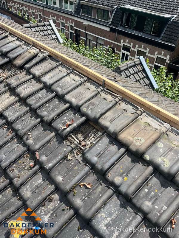 Dakonderhoud aan schuin pannendak met nokvernieuwing in Dokkum